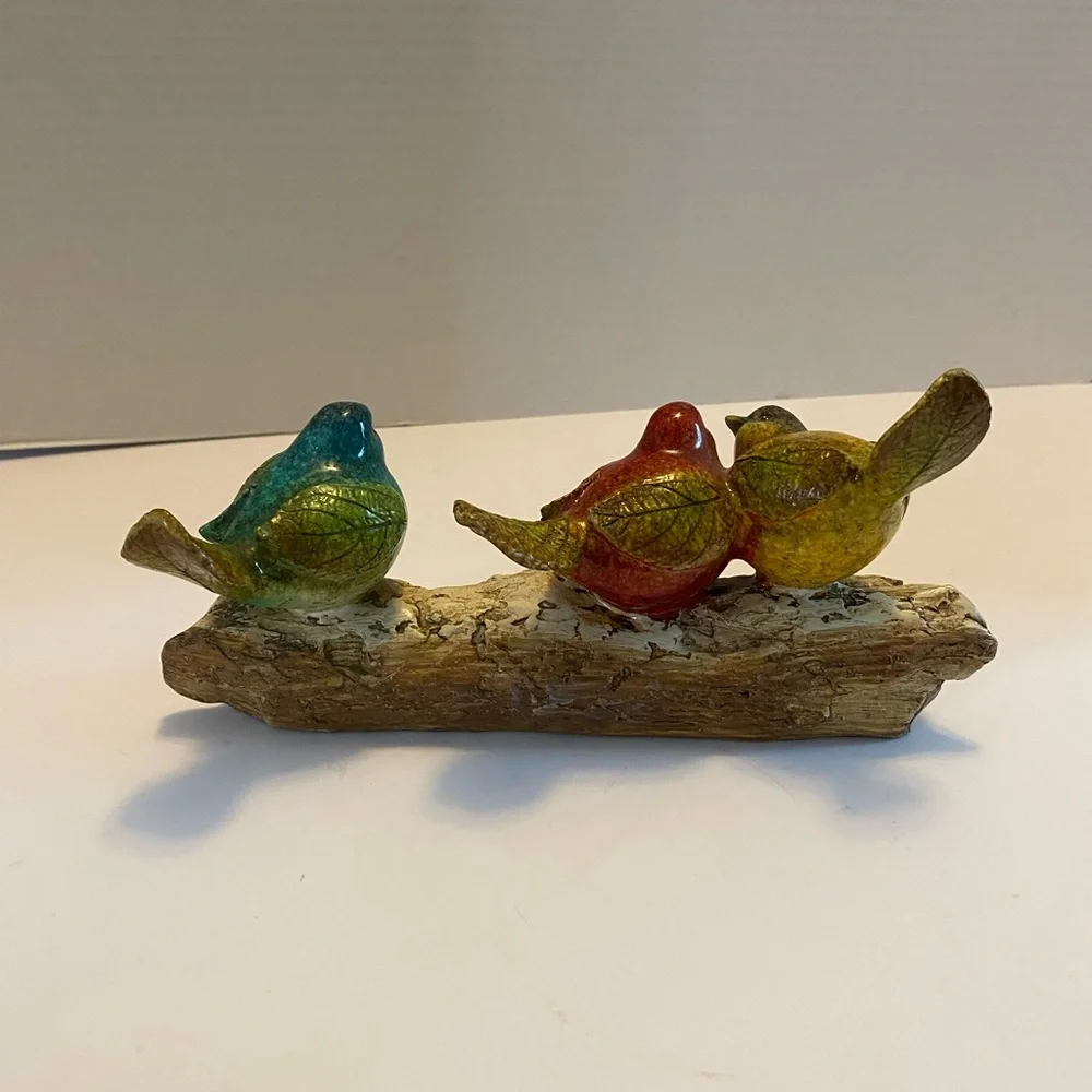 Three Birds On A Branch Ceramic Decor. Red Yellow & Blue Friends 9”branch